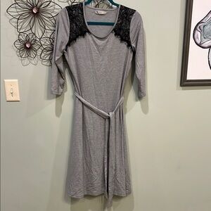 DE Collection Gray Midi Dress with Black Lace
